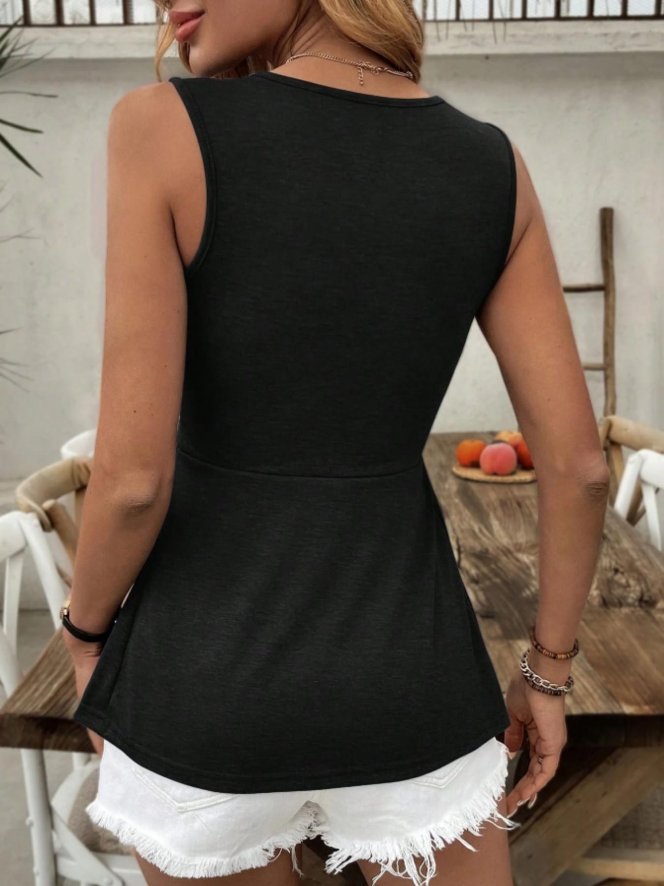 Women's Knot Front V-Neck Sleeveless Tank Top, Elegant Slim Fit Solid Color Upper, Casual Plain Surface Unlined Clothing, Lightweight
