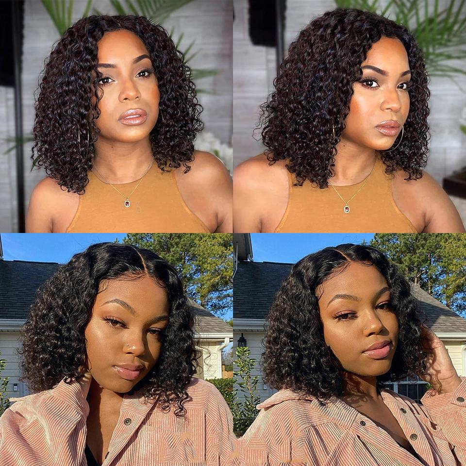Short Bob Glueless Wigs Ready To Wear Deep Wave Curly Wigs Human Hair Wet and Wave 6x4 HD Lace Closure Wig For Women Pre Plucked 180%