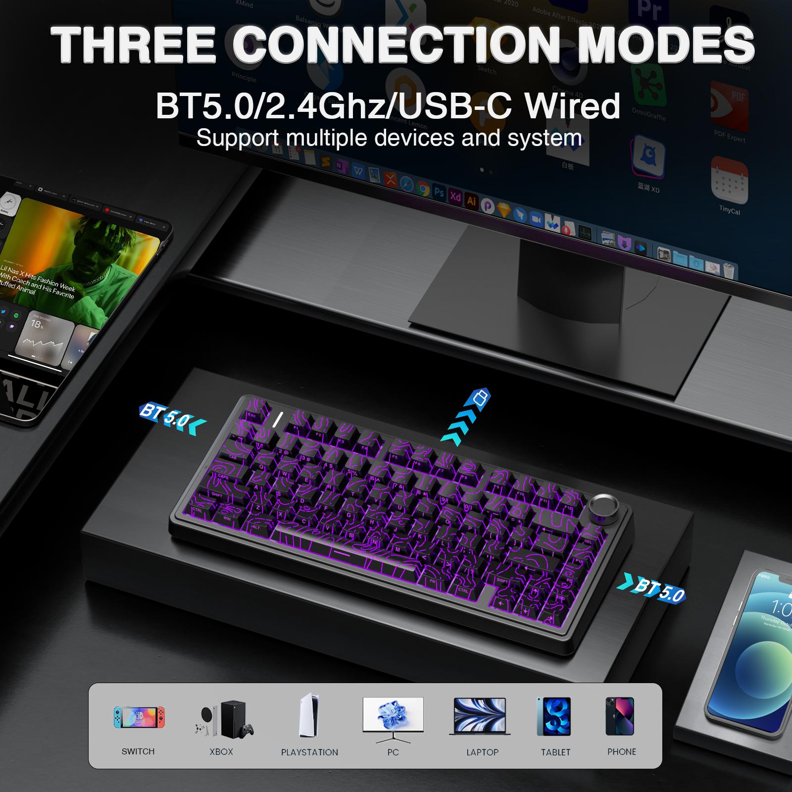 [New Coulor]AULA F75 Pro Wireless Mechanical Gaming Keyboard,75% Gasket Hot Swappable Custom Keyboard,RGB Backlit,Pre-lubed Reaper Switches,Side Printed PBT Keycaps,2.4GHz/USB-C/BT5.0 PC Accessories Office Creamy Budget Keyboards TikTokShopfalldealsforyou