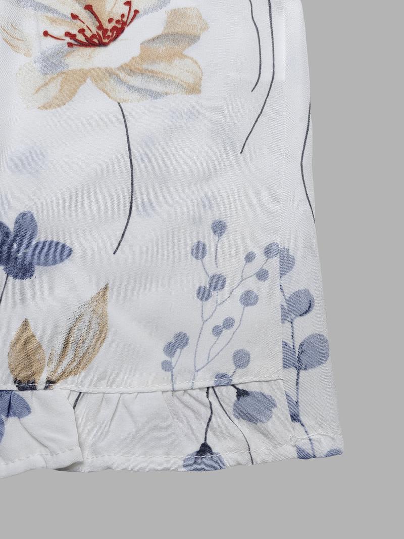 Women's Floral Print Shirt, Casual Short Sleeve Collar Top for Summer, Women's Clothing for Daily Wear