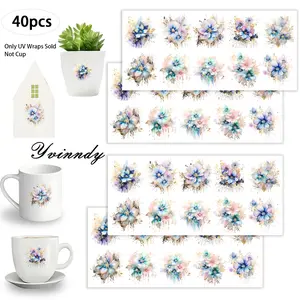 40Pcs/set Watercolor Dripped Flowers Iron On Stickers For Cup Be Waterproof UV DTF Printable Vinyl Paper Fun Designs Durable Construction Long-Lasting Adhesion Must-Have For Craft Enthusiasts Cups Mugs Sticker Sold Only Sticker Not Cup
