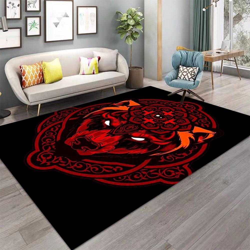 Viking Wolf Rune Vegvisir Flannel Area Rug - Norse Mythology Print Soft Mat for Living Room, Non-Slip Warrior Home Decor#VikingRug #WolfRuneMat #NorseMythologyDecor #VegvisirCarpet #NonSlipFlannelRug