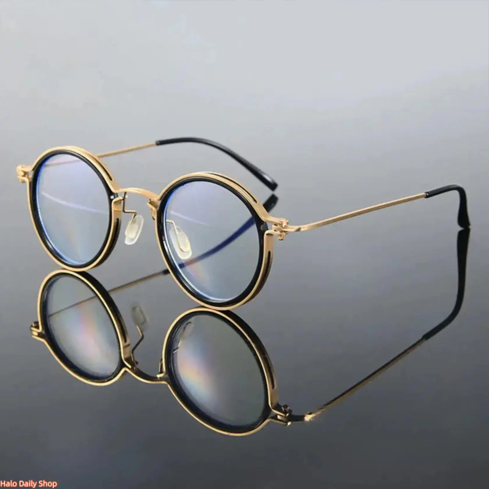 Unisex Premium Round Frame Anti Blue Light Glasses, Clear Lens Metal Frame Lightweight Eyeglasses for Men Women Office Computer Daily Wear Eyewear Casual