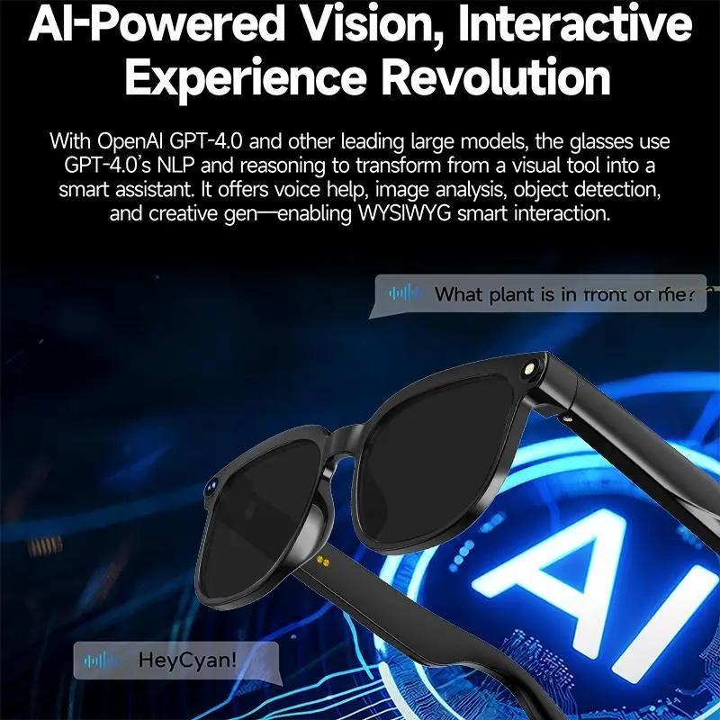 Smart AI camera glasses with 8-megapixel photochromic lenses, adjustable via buttons and touch control. Suitable for travel and outdoor adventures, supporting 160+ languages, real-time translation, Bluetooth wireless wearable video recording, and UV prote