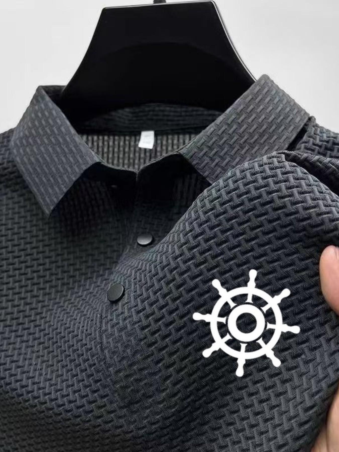 Men's Rudder Pattern Print Polo Shirt, Cool Lightweight Smooth Fabric, Business Casual, Fashion Comfort Design, Daily Wear