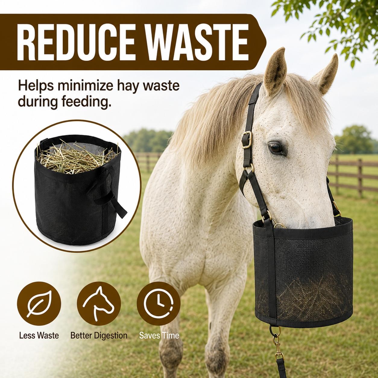 Adjustable Horse Hay Feeder Bag, Portable Slow Feed Hay Sack for Feeding Horses, Cattle, Sheep, Convenient Hanging Design, 1 Piece