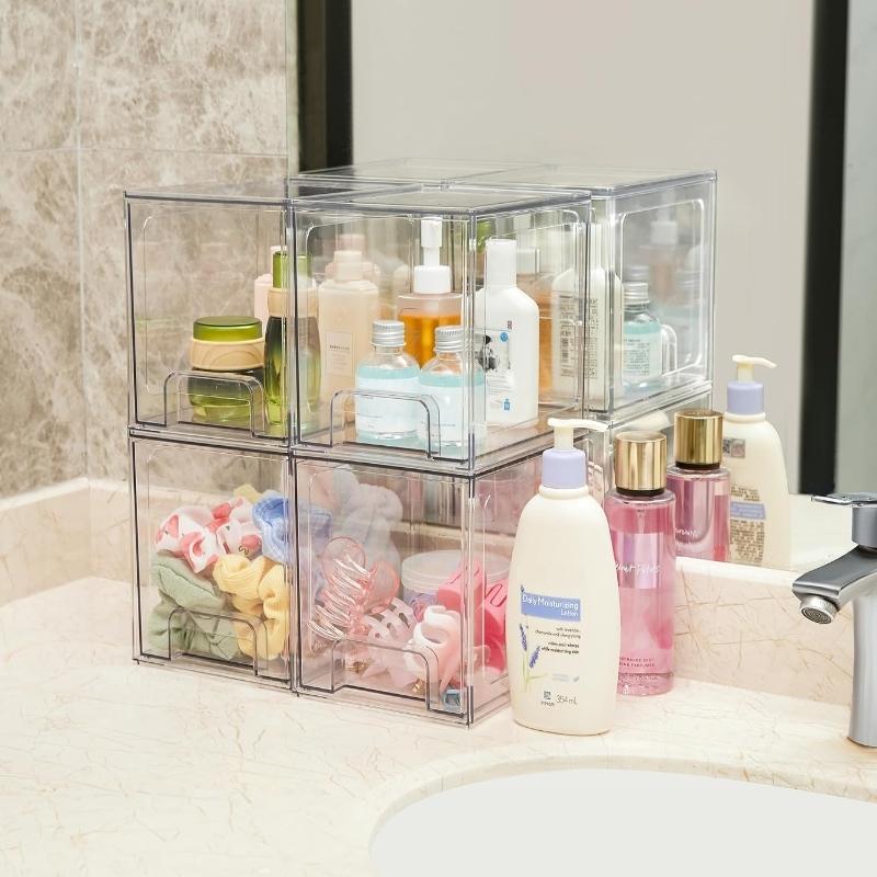 Clear Acrylic Storage Box, 2/4 Counts Stackable Storage Drawer, Home Organizer for Bathroom, Kitchen, Living Room, Office, Multipurpose Storage, Multilayer Storage