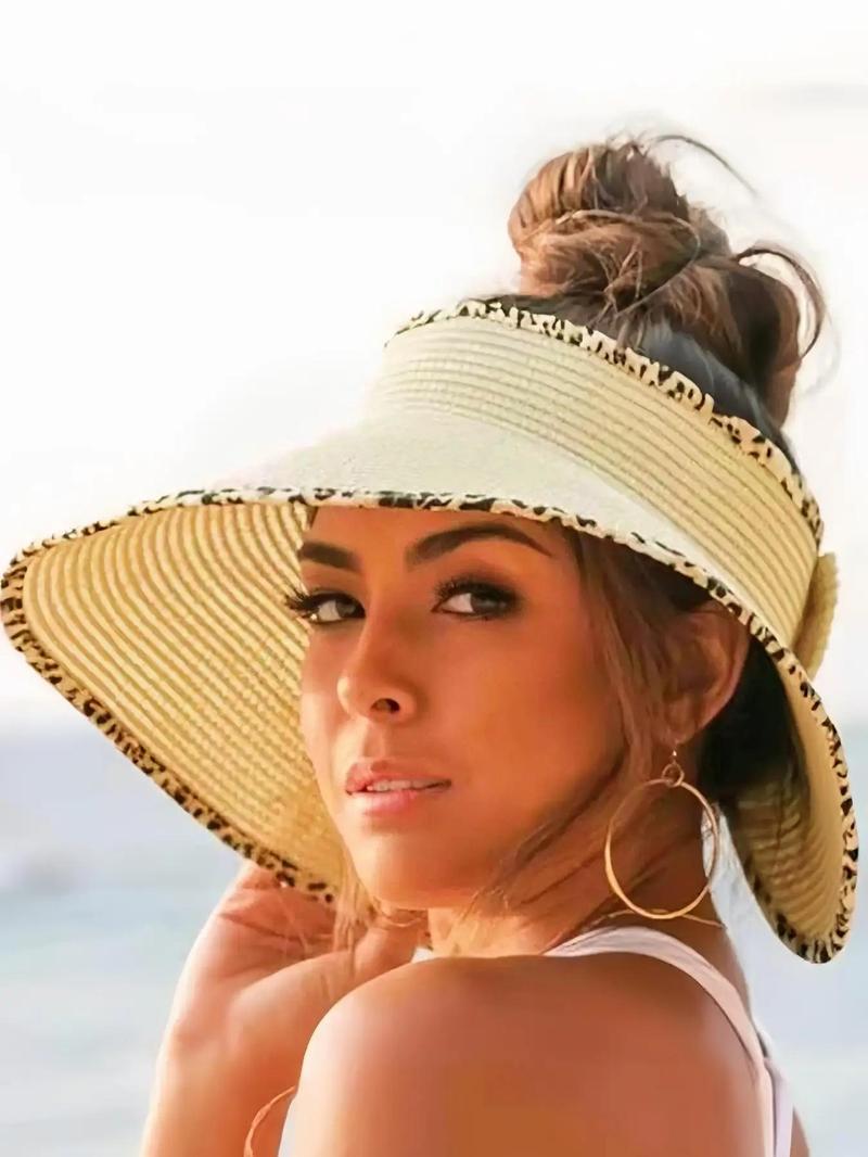 Women's Solid Color Cute Bow Design Wide Brim Straw Hat, Casual Trendy Foldable Sun Hat for Beach, Fashion Accessories for Women & Girls