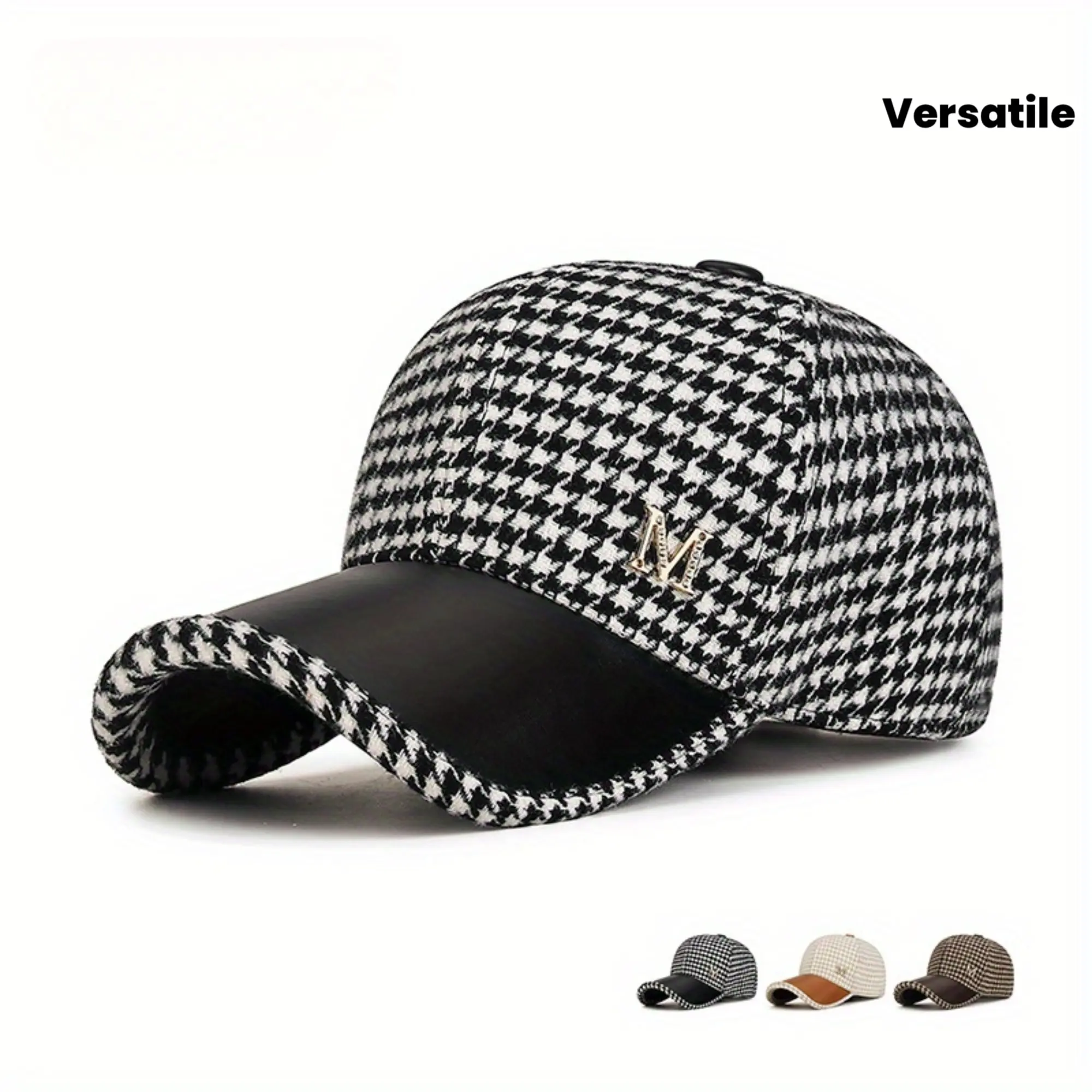 [Houndstooth Baseball Cap] New Autumn And Winter Houndstooth Pattern M-Sized Baseball Cap, Korean Style, Versatile For Women, Chic Duckbill Hat