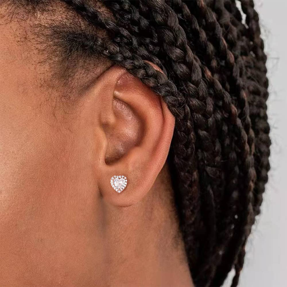 EAMTI 925 Sterling Silver Stud Earrings for Women Emerald Hear Cut Cubic Zirconia CZ Stud Earrings Hypoallergenic