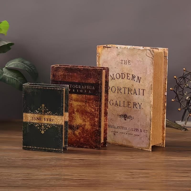 Vintage Wooden and Leather Handmade Replica Books Set, Retro Decorative Items, Storage Box, Hotel Office Desk Decoration, Christmas Gift