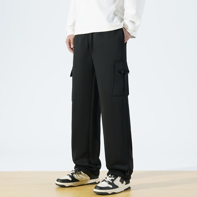 Men's Heather Gray Plain Elastic Cargo Sweatpants - 100% Polyester Fabric Menswear Bottoms, Multi-Pockets, Drawstring Waist, Adjustable Ankle Cuffs, Straight Leg, Relaxed Fit Soft Streetwear for Daily Errands, Lounging