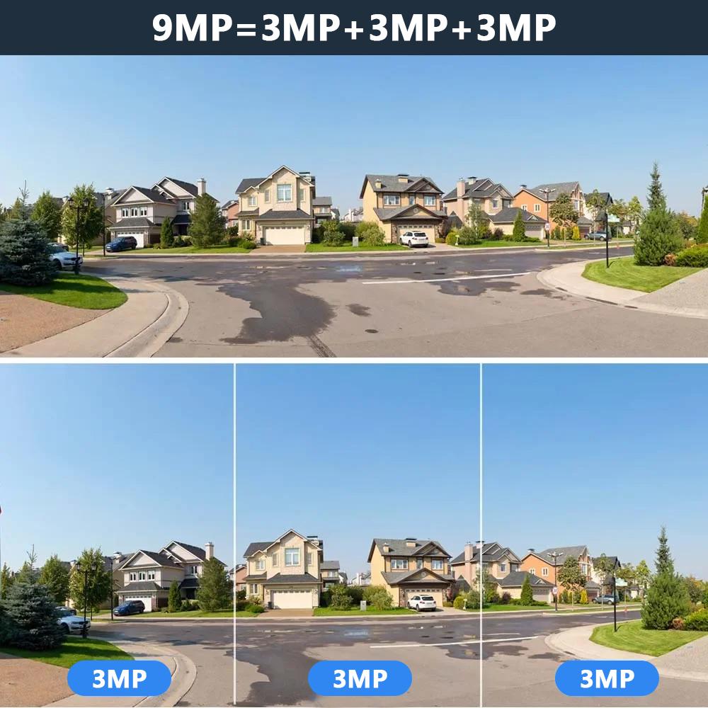 Security Camera, Outdoor Waterproof Wireless Wifi HD Security Camera, Outdoor 3 Lens Security Camera, 6K 9MP, 10X Zoom, 360 PTZ Outdoor WiFi Camera