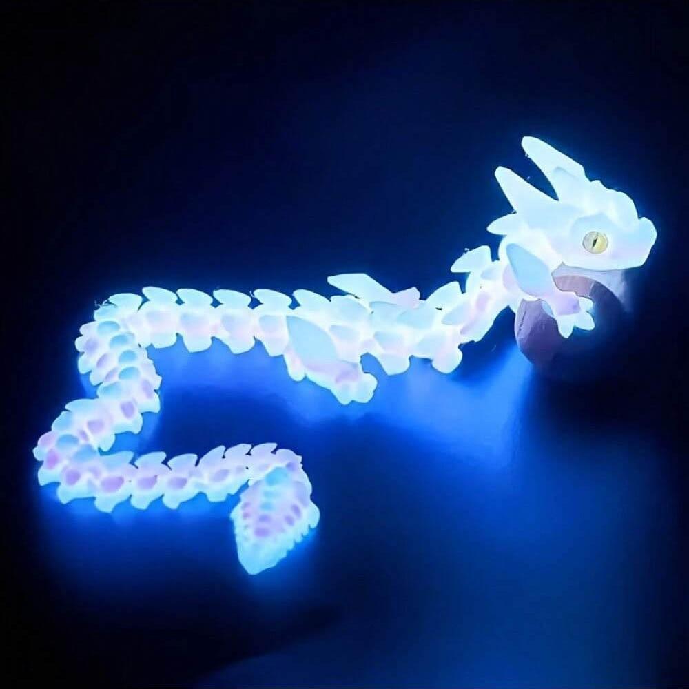3D Printed Crystal Dragon Statue with Night Glow Rainbow Light and Fluorescent Scales, Multi-Jointed Moving Body, Durable Plastic Figurine