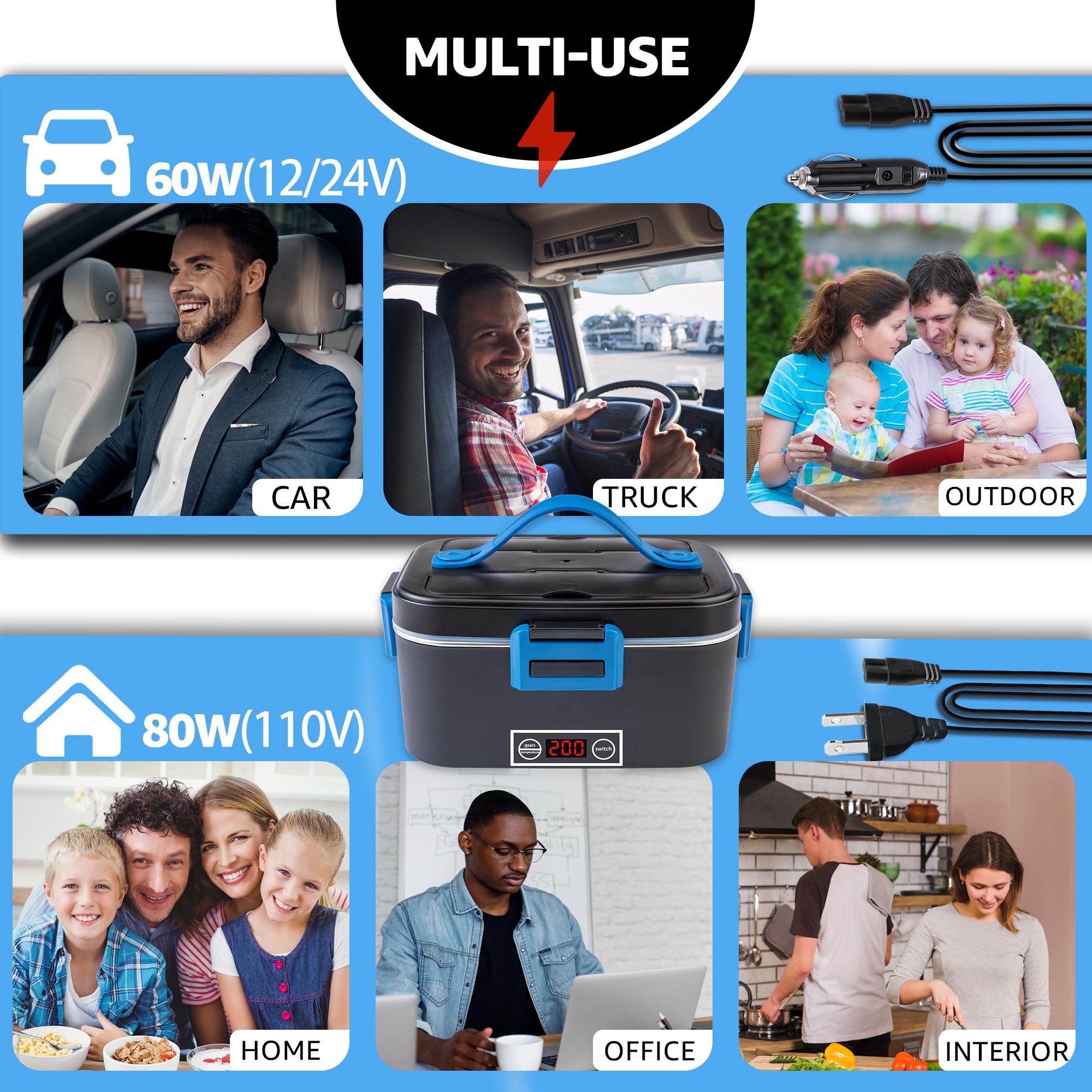 Electric Lunch Box Food Heater for Adults, Heated Lunch Box 12V/24V/110V Portable Food Warmer for Car/Truck/Office 1.8L Removab，dealsforyoudaysle Stainless Steel Container with Fork Spoon and Bag,dealsforyoudays