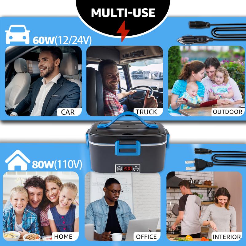 Electric Lunch Box Food Heater for Adults, Heated Lunch Box 12V/24V/110V Portable Food Warmer for Car/Truck/Office 1.8L Removab，dealsforyoudaysle Stainless Steel Container with Fork Spoon and Bag,dealsforyoudays