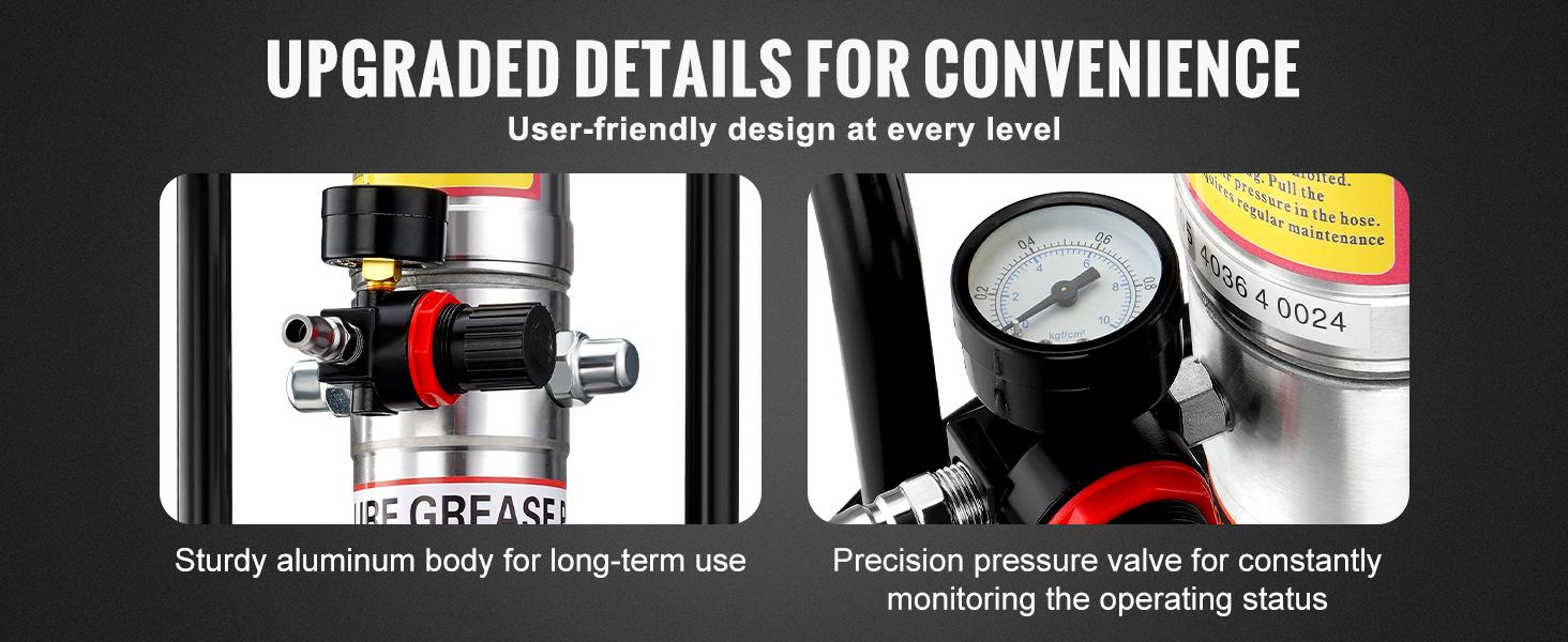 VEVOR Grease Pump, 50: 1 Pressure Ratio Air Operated Grease Pump with 13 ft High Pressure Hose and Grease Gun, Pneumatic Grease Pump with Barrel Cap, Portable Lubrication Grease Pump 360 Gun Head
