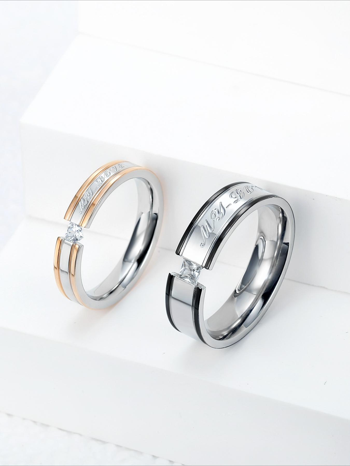 Minimalist and Luxurious Zircon Couple Ring with An Open Mouth, Stainless Steel That Does Not Fade, Gift for Lovers, Anniversary Gift