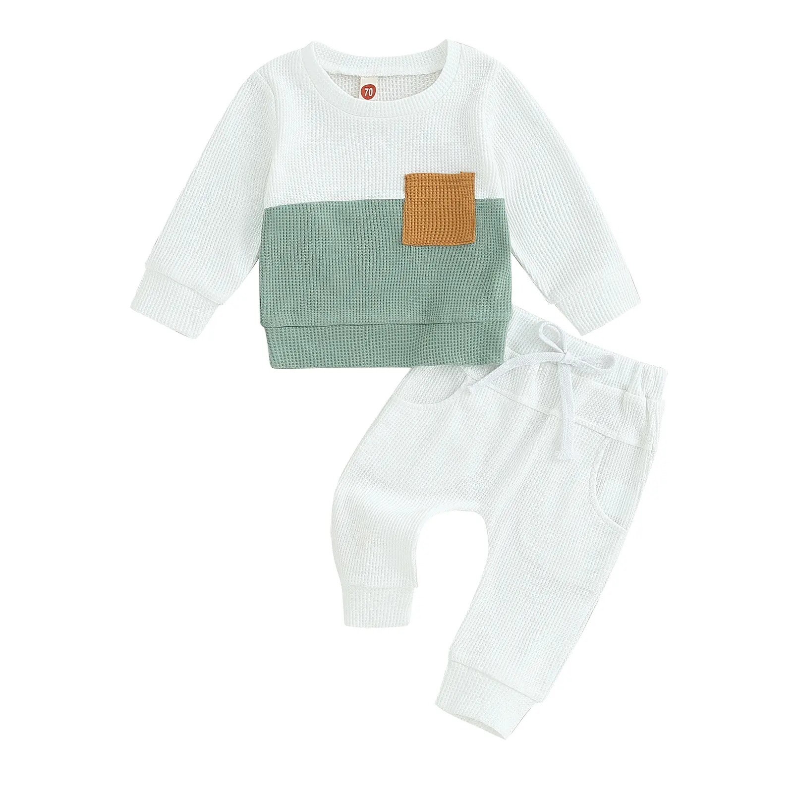 Baby Boys Pants Set, Long Sleeve Crew Neck Contrast Color Sweatshirt with Elastic Waist Sweatpants Infant Clothes