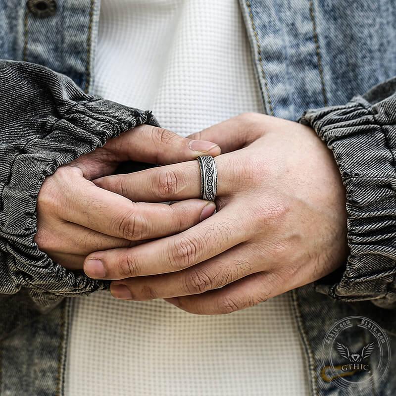 GTHIC Viking Celtic Knot Stainless Steel Spinner Ring for Men Women Norse Jewelry