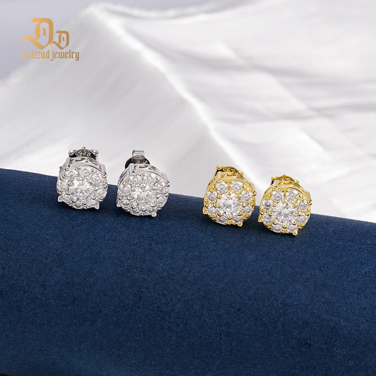 Delzzad Round Cluster Stud Earring Lab-Created Moissanite S925 Sterling Silver Perfect Birthday Mother’s Day Christmas Gift for Men Women Wedding Set