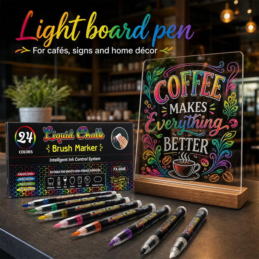 12/24 Color Erasable Liquid Chalk Marker, Soft Tip Fluorescent Glass Blackboard Pen, Dust-Free Wet-Erasable Washable Markers, Ideal for Holiday Decorations