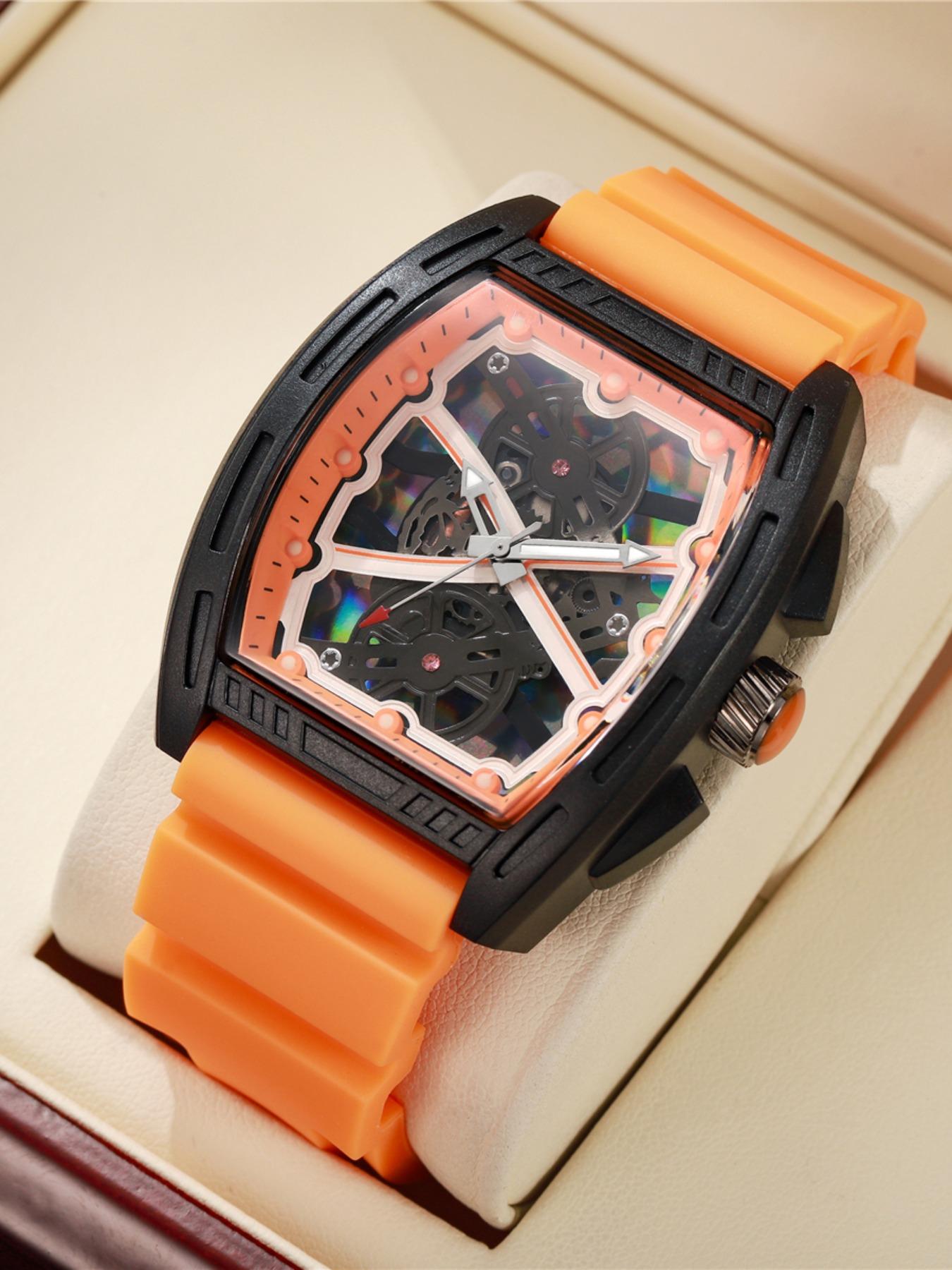 Stylish Men's Watch with Colorful Silicone Strap, Waterproof Analog Quartz Watch, Perfect Gift for Father's Day, Christmas, Birthday, Casual Wristwatch