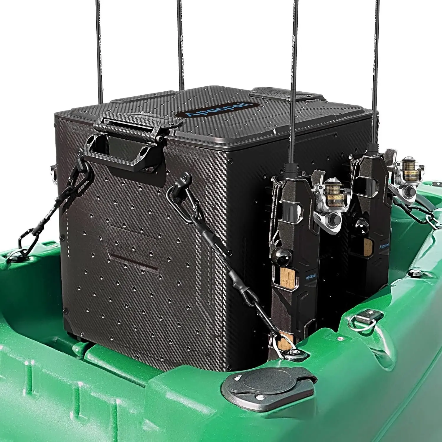 Kayak Fishing Crate with 4 Rod Holders,13"x13" Kayak Tackle Storage Box | Gear Organizer | Durable, Compact Kayak Crate Storage for  Fishing Kayaks