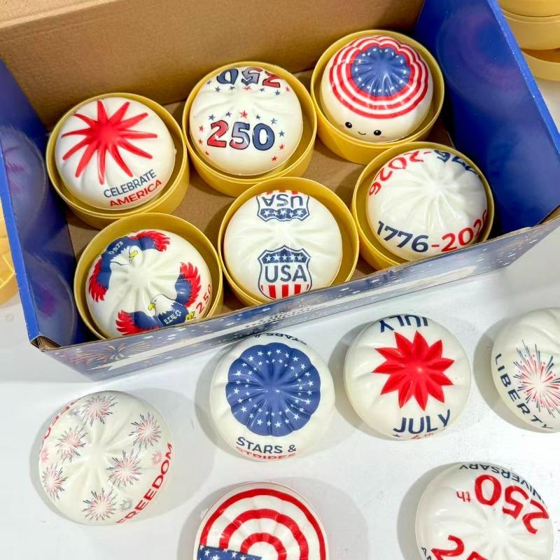 HefengCL 250th Anniversary Limited Edition USA-Themed Bun Squishy Toy, Unisex Slow Rebound TPR Sensory Fidget, Random Colors ASMR Relaxing Gift, Compact Portable Collectible Party Favor (Slime & Squishy Toys)