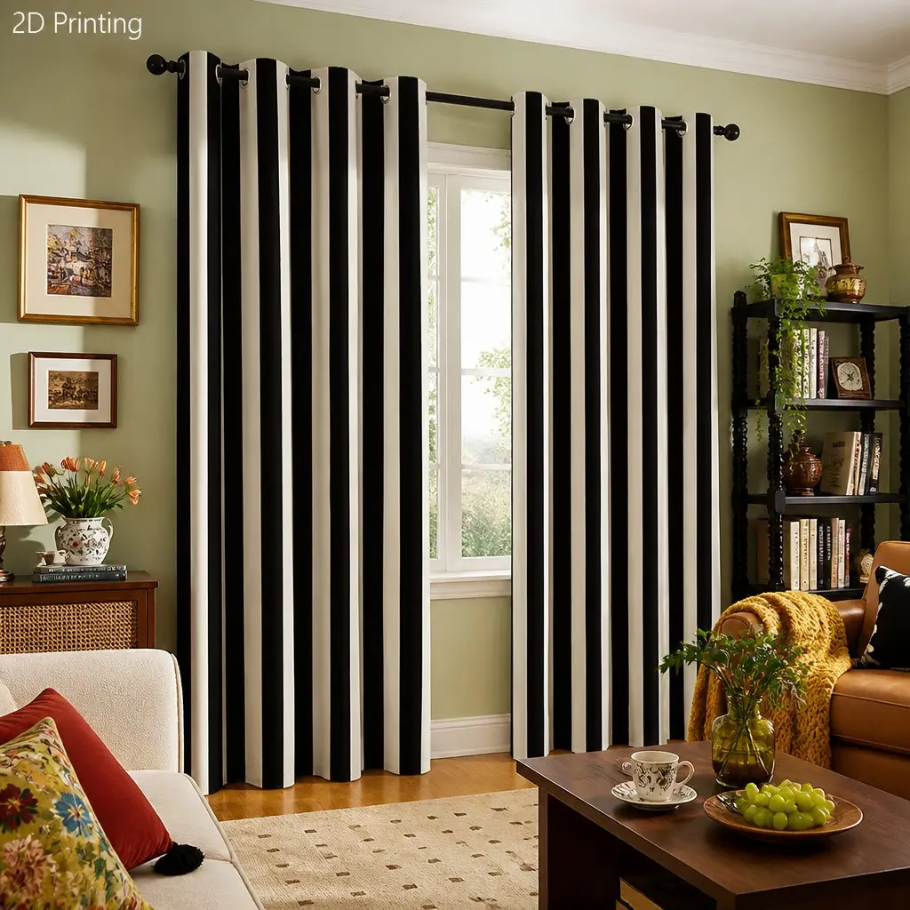 Black and white vertical stripe curtains, Window Curtain, home decoration curtain, Home Decorative Curtain, 2-piece set of semi transparent curtains, modern minimalist style, suitable for living rooms, bedrooms - machine washable polyester fabric