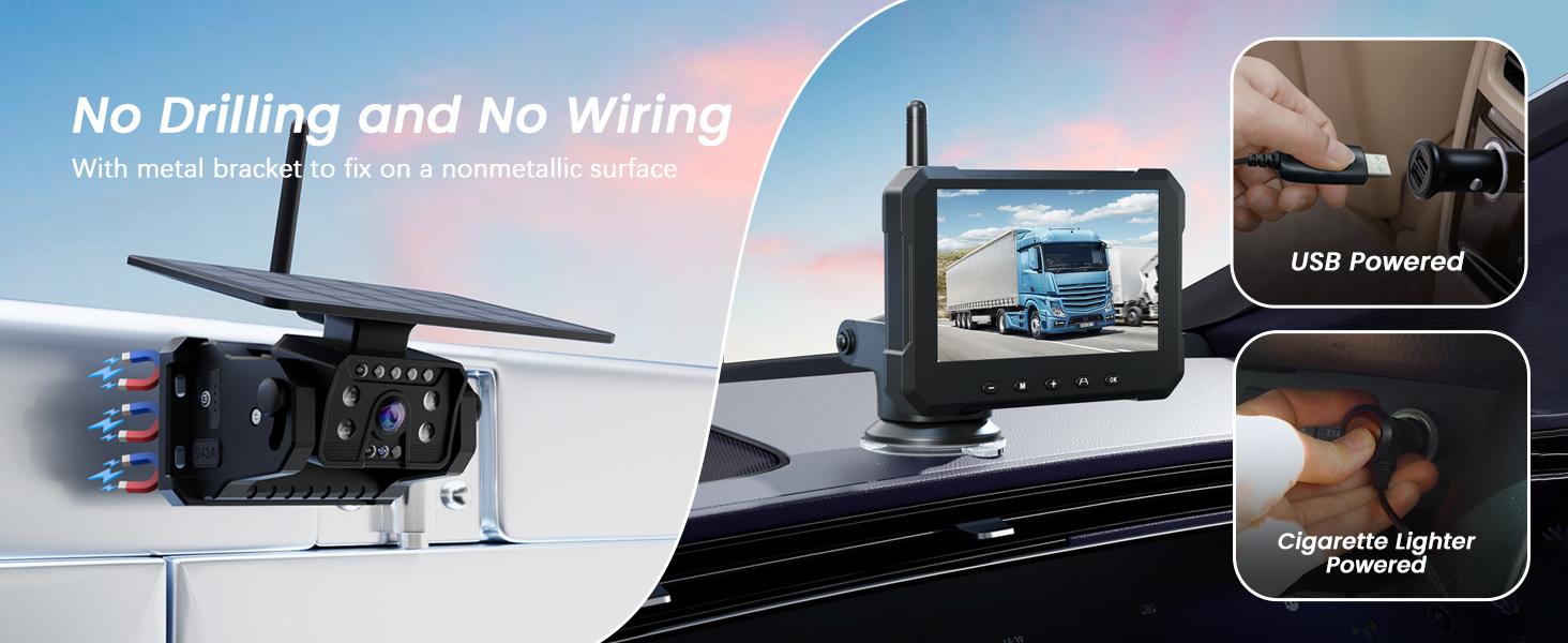 Magnetic Solar Wireless Backup Camera for Truck, 5 Inch No-Drill Installation RV Backup Camera, 1080P Rear View Camera 150° Wide Angle, 24hrs Battery Life, 2.4Hz Signal, Night Vision, RVs, Trailers Magnetic Solar Wireless Backup Camera for Truck, 5 Inch No-Drill Installation RV Backup Camera, 1080P Rear View Camera 150° Wide Angle, 24hrs Battery Life, 2.4Hz Signal, Night Vision, RVs, Trailers