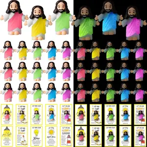 CroBlissful 30 Sets Mini Jesus Figurines Bulk Christian Glow in The Dark with Let Your Light Shine Cards for Christian Sunday School Religious Party Favor(Open Your Arms)