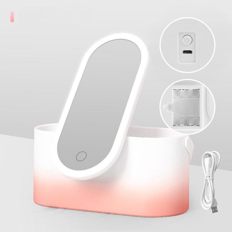 Cosmetic Organizer Box with LED Makeup Mirror, Portable Travel Light-Up Mirror, Multi-Functional Mobile Makeup Station