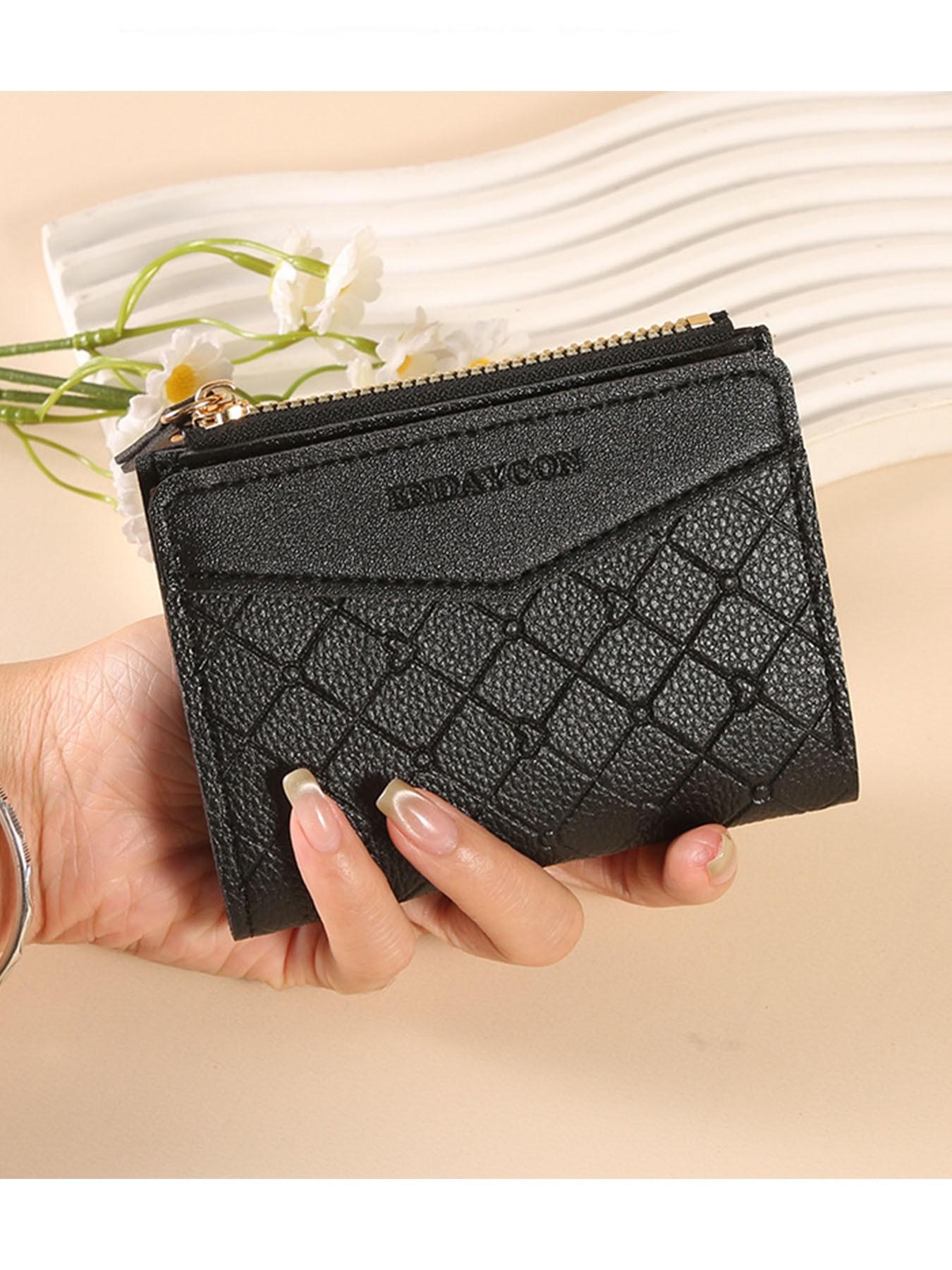 Women's two-tone quilted wallet, cute short bi-fold card holder with coin pocket, simple wallet