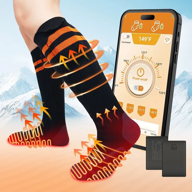 Heated Socks with APP Control, 5000mah Battery, Rechargeable & Washable Design, Thermal Socks, Ideal for Winter Activities Like Hunting & Skiing
