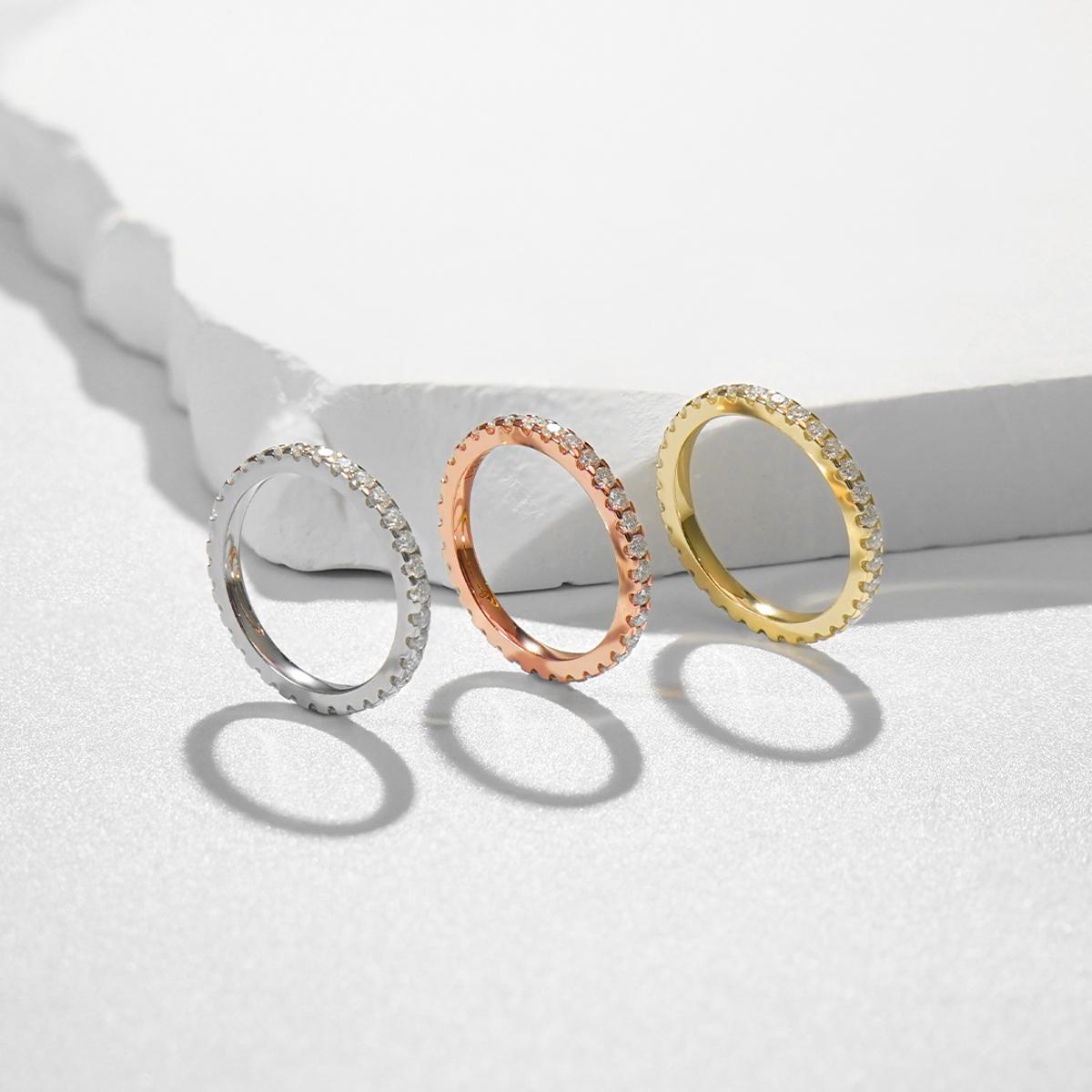 Delzzad S925 Eternity Ring Band VVS D Color Synthetic Moissanite Women Engagement Wedding Ring Daily Costume Jewelry Accessories Perfect Birthday Engagement Wedding Anniversary Gifts For Her Women Wedding Set