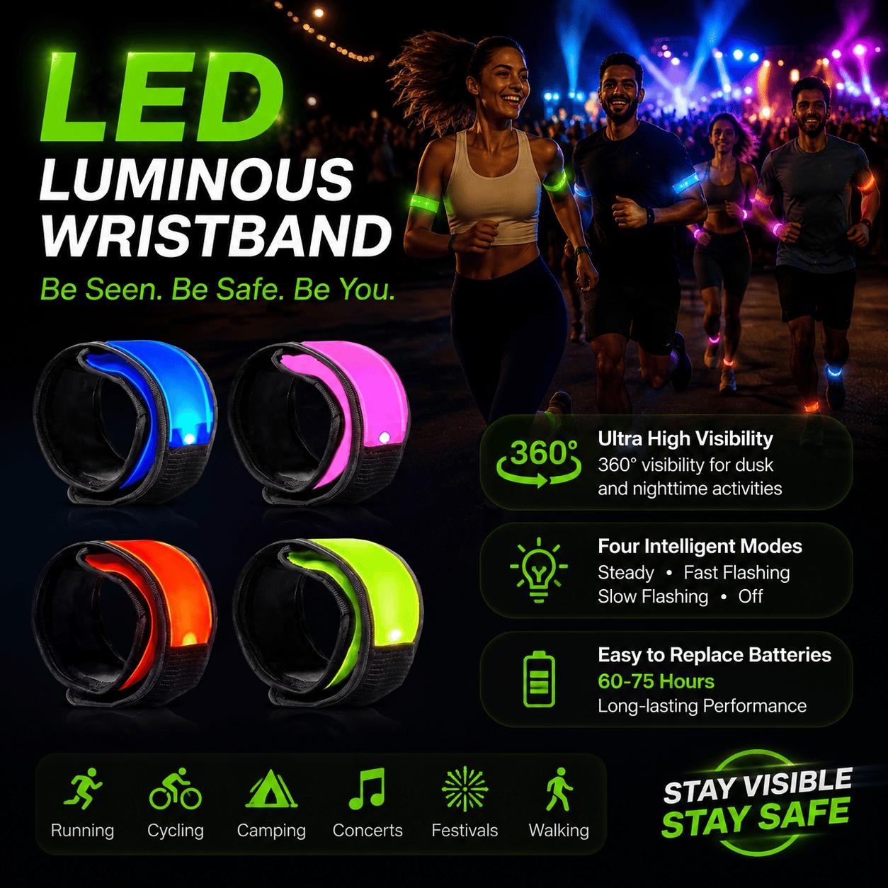 Glow in the Dark Flashing LED Arm Bands, Multicolor Sports Wristbands for Party Concert Festival, Night Running Gear for Adults Kids, Portable Glow Stick Alternative, Anti-Slip Durable Reflective Wristband