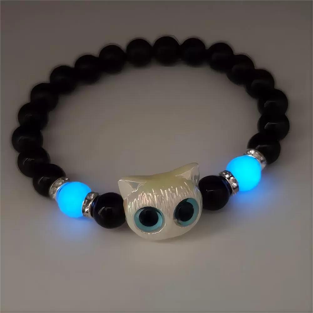 2-Pack Luminous Cat Couple Bracelets, Matching Friendship Bracelets for Her & Him