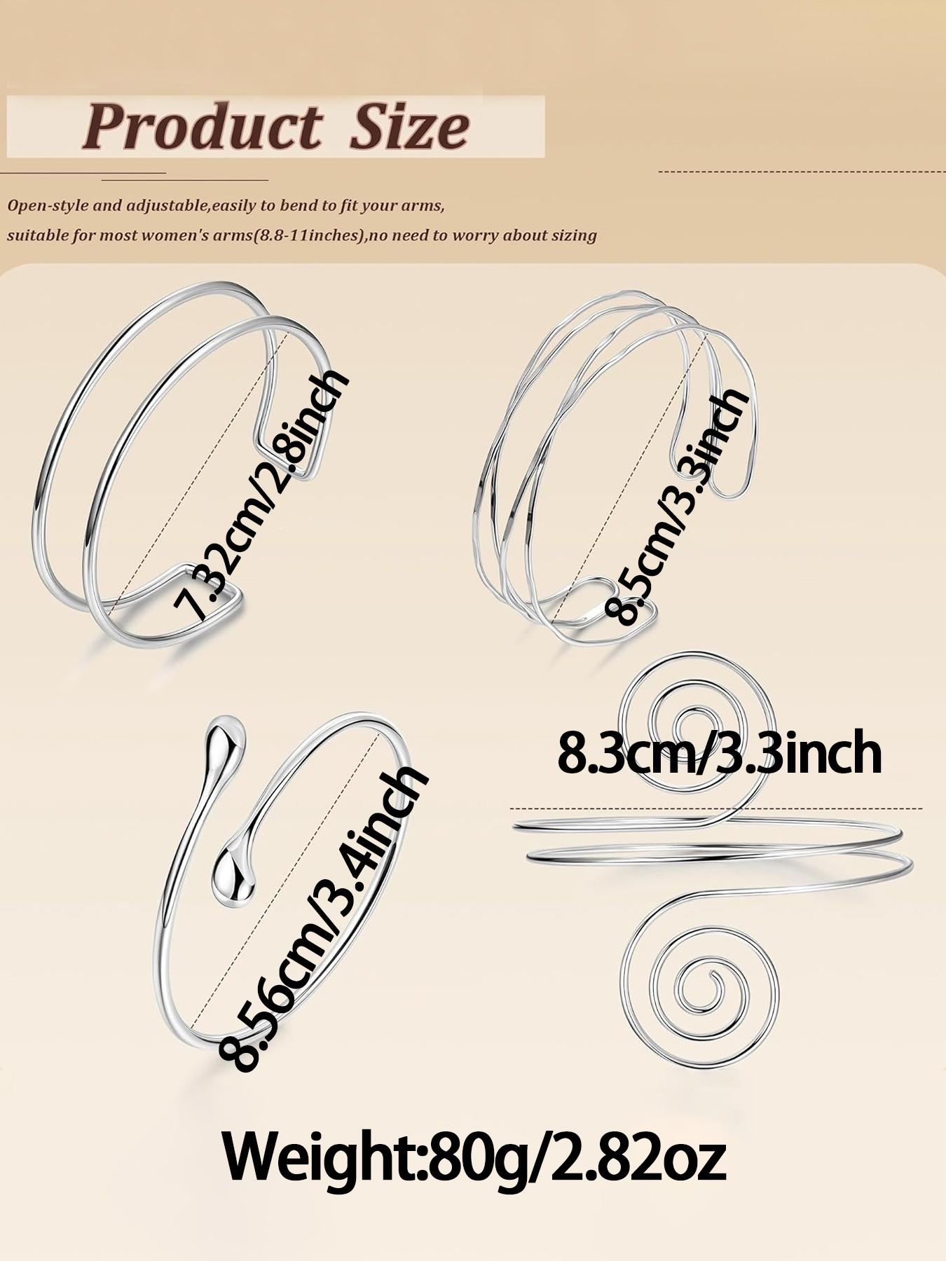 4pcs Upper Arm Cuff Bracelets for Women, Fashionable Bracelet, Casual Trendy Jewelry, Silver Color Cuff Bangle, Adjustable Upper Arm Bands, Simple Open Armlet Set, Elegant Minimalist Bangle, Adjustable Bangles, Bracelets Jewelry