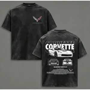 funny graphic tee,Vintage Washed American Sports Car Graphic Tee – Retro Corvette Style T-Shirt, 100% Cotton Oversized Muscle Car Shirt for Men & Women
