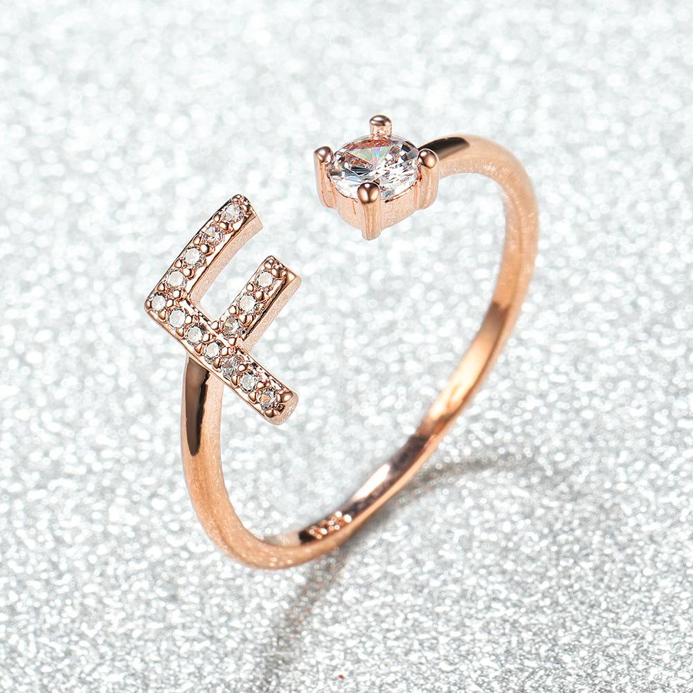 New rose gold letter ring, white diamond open ring accessory, unique personalized finger ring