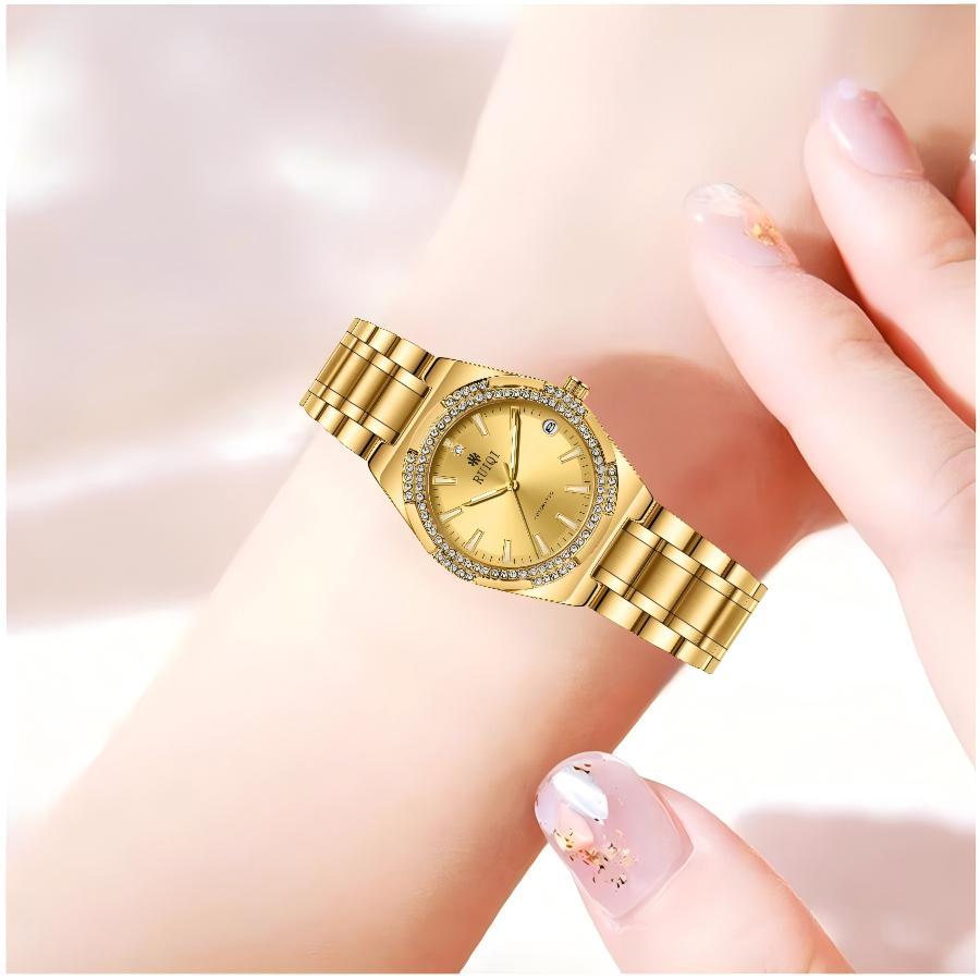 Women's Gold Watch Women Casual Business Quartz Stainless Steel Strap with Rhinestones Women's Watches fashion wrist watch Jewelry Beads watches for women