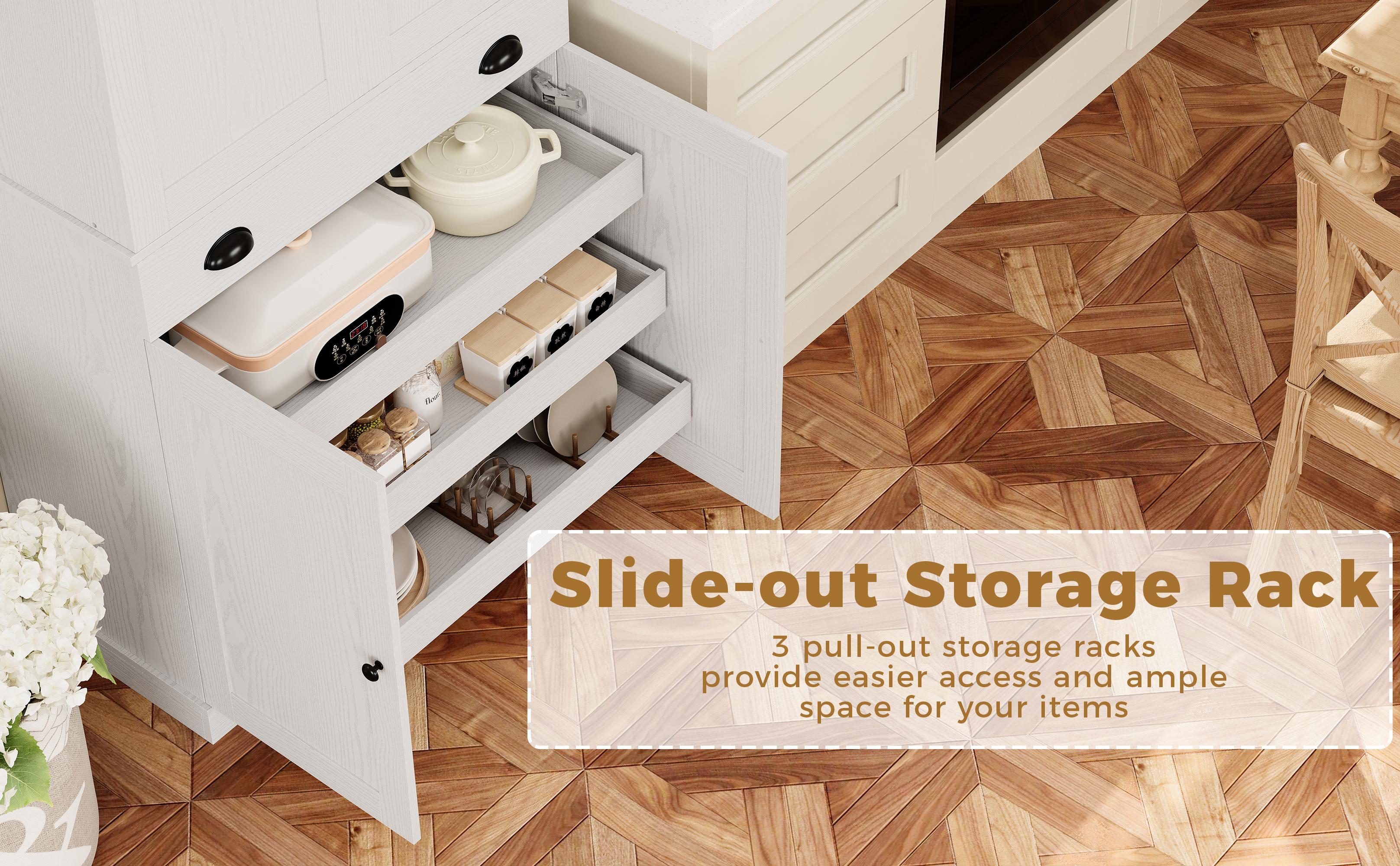 【2 Packages Shipping】IRONCK Kitchen Pantry Cabinet 72" Height, Freestanding Cupboard with Drawer, Sliding Storage Rack, and 6 Hanging Shelves for Dining Room, Laundry