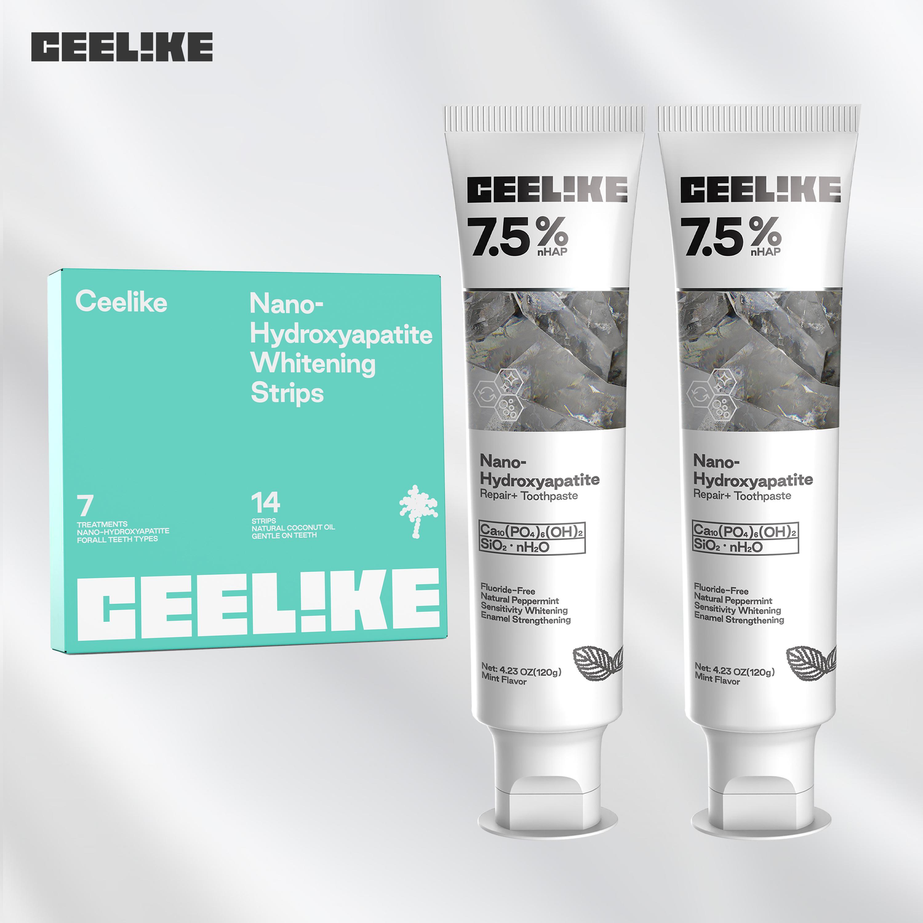 Ceelike Complete Oral Care – Oral Spray, Hydroxyapatite Toothpaste & Teeth Strips for Fresh Breath, Strong Teeth & Lasting Protection.