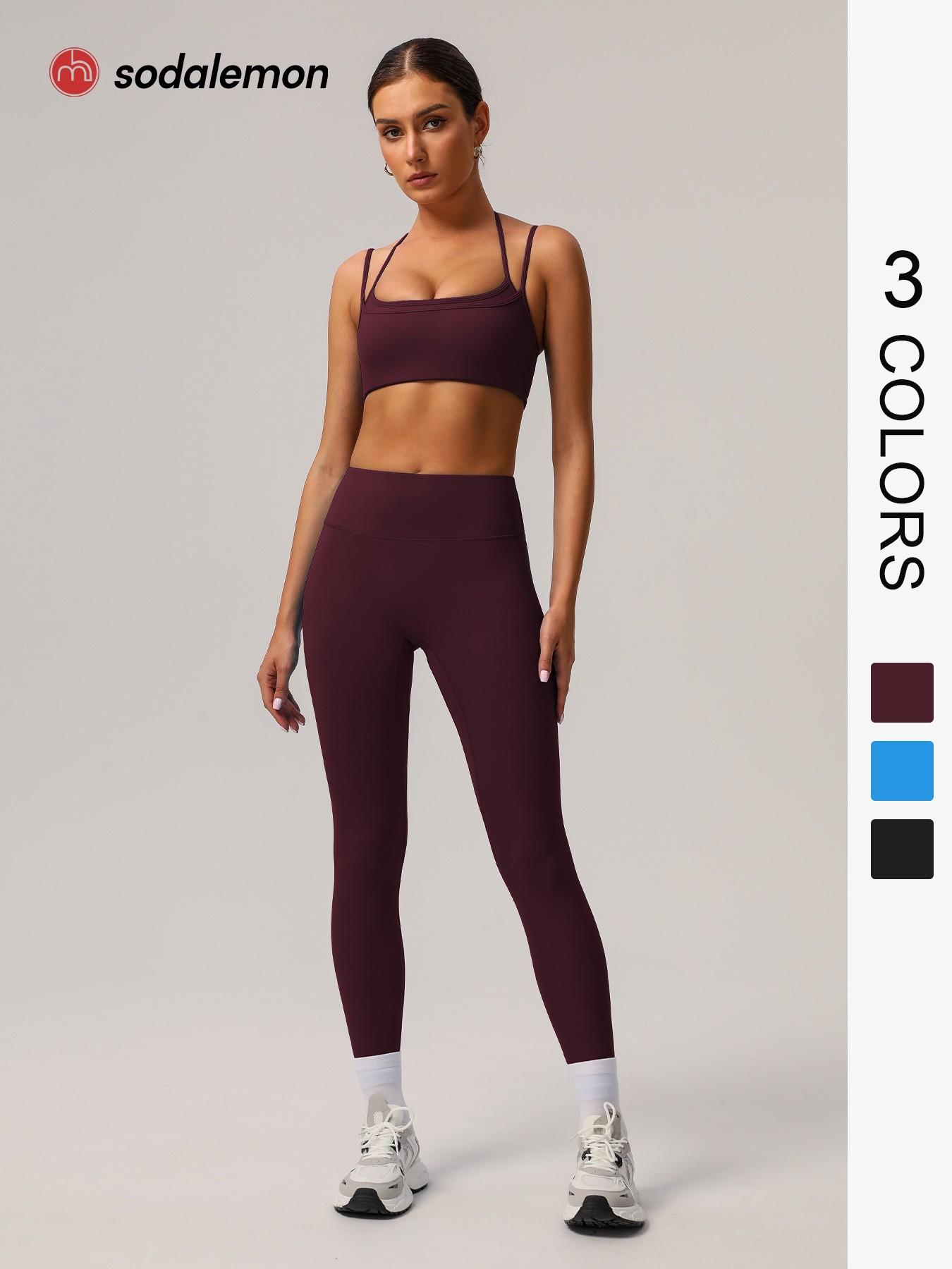 Sodalemon 2-Piece Set Women's Faux Two-piece Racerback Sports Bra & High-waisted Tummy-control Yoga Peachy Hips Leggings