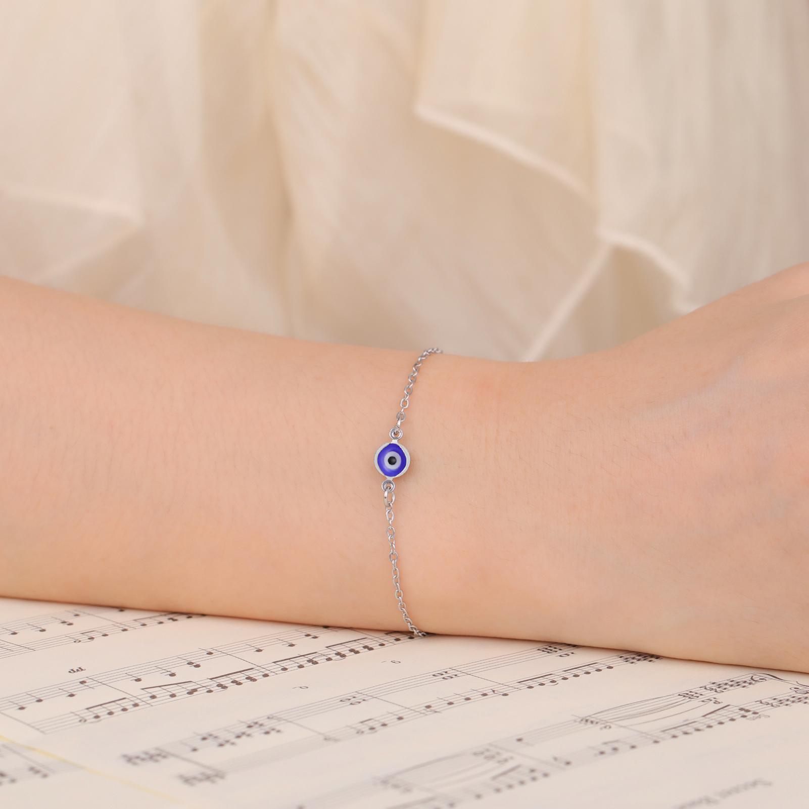Lucky Tone Stainless Steel Turkish Evil Eye Bracelet Ladies Flat Blue Evil Eye Lucky Chain Charm Bracelet Jewelry Paper Cup Gift