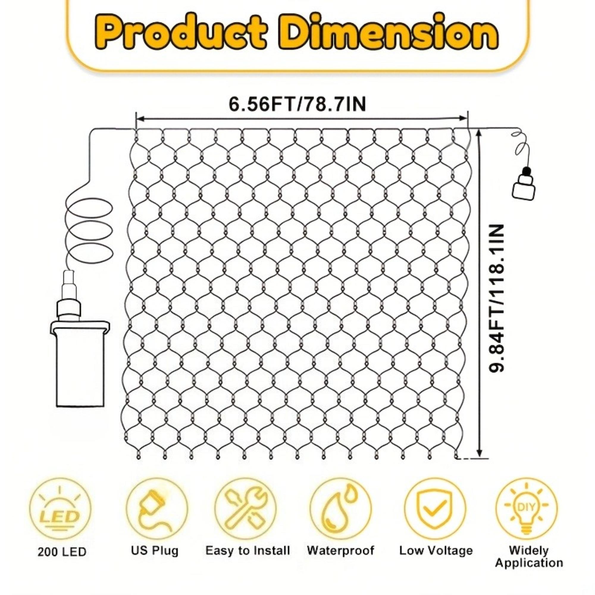 1pc 3×2m 192 Led Connectable Warm White Christmas Net Lights, Waterproof Outdoor Mesh Fairy String Lights, Flexible Decorative Lamp for Garden Trees, Party, Wedding, Holiday Backyard and Festival Atmosphere Ornament