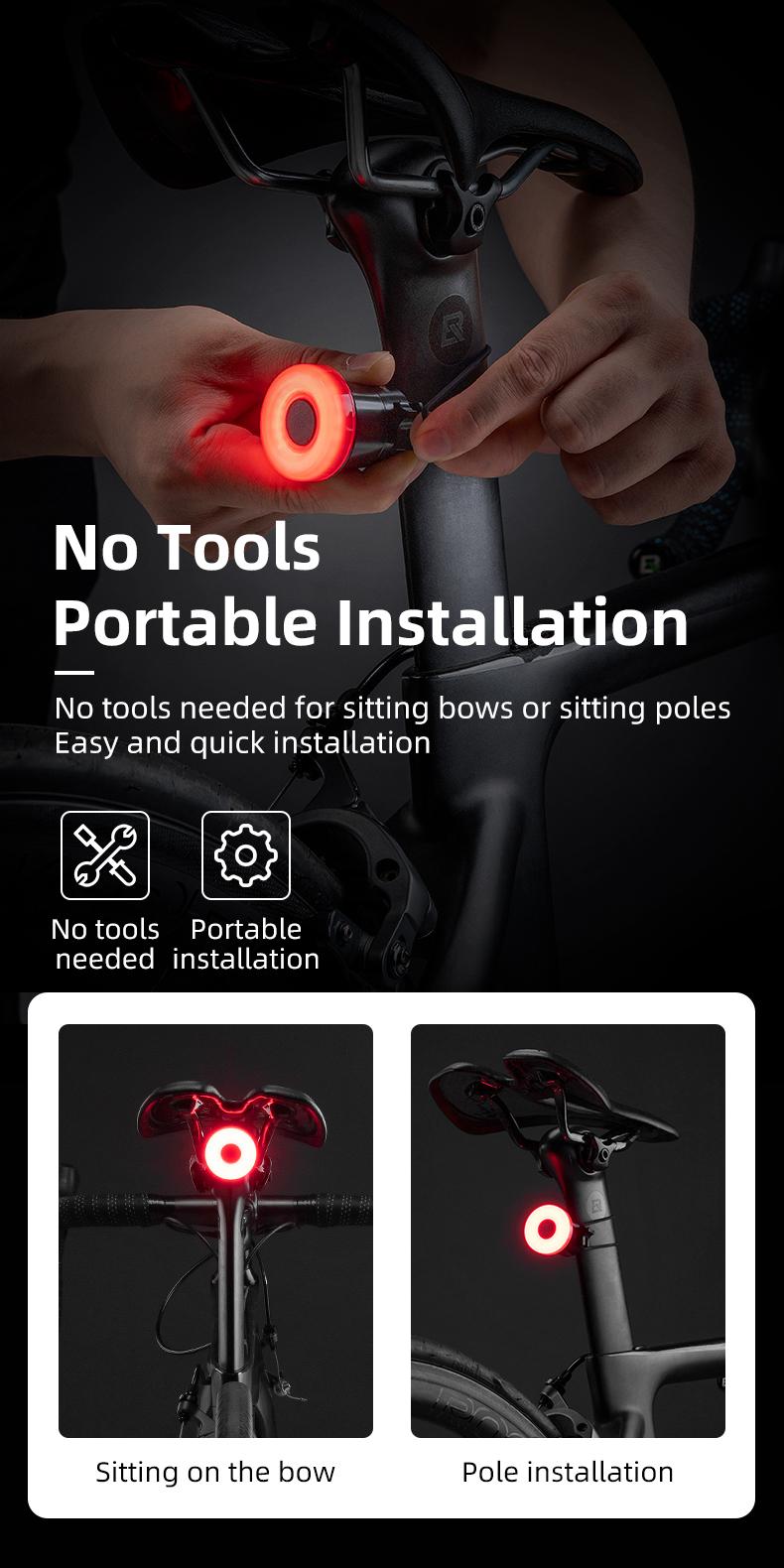 ROCKBROS Smart Bike Tail Light Break Sensing Bike Light Rechargeable Waterproof Auto On/Off Ultra Bright LED