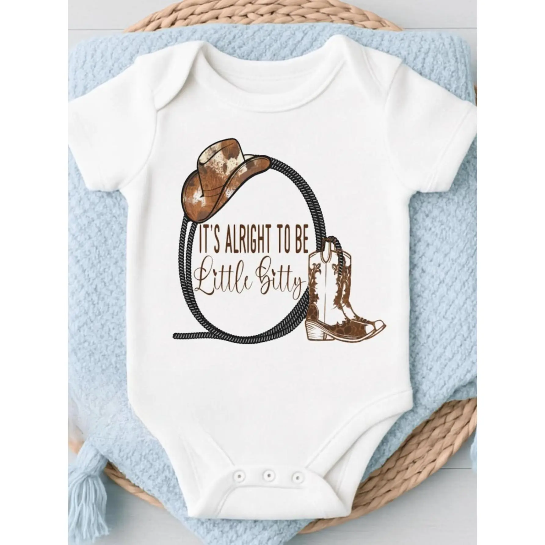 Baby Boy Cowboy Cotton Bodysuit - Cute Cartoon Pattern, Skinny Cut, All-Season, 0-2 Years Onesie Bodysuit, Machine Wash, Outdoor-Friendly Tops, Cotton Bodysuits