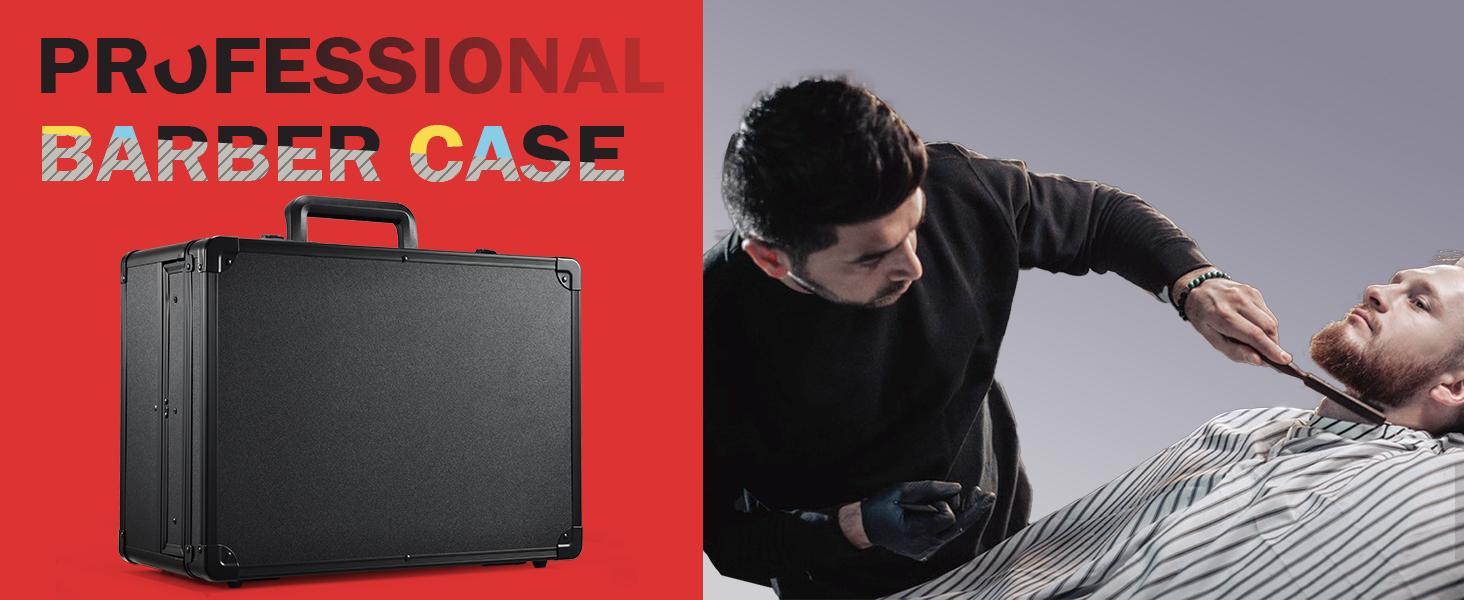 Barber Case with Clippers Sliding Tray, Profesional Barbers Briefcase Tool Case, Barber Cases for Clippers and Supplies, Hair Scissors Trimmer Organizer, Salon Grooming Hard Travel Suitcase